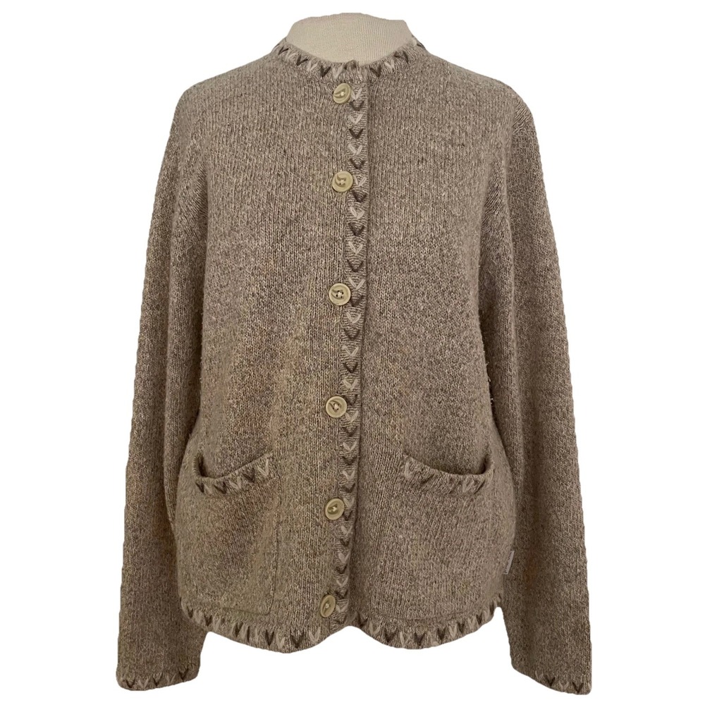 Vintage Woolrich Cardigan Sweater Button Front Tan Marled Knit Outerwear Women M